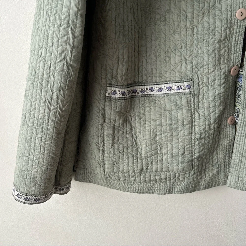 Cottagecore Floral Quilted Reversible Jacket Coat Large Green Pink Yellow Purple